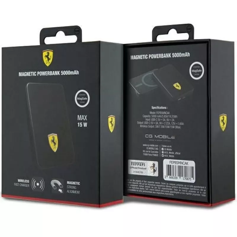 Bateria externa Ferrari FEPB5MNCAK 15W 5000mAh preto/preto Metal Logo MagSafe