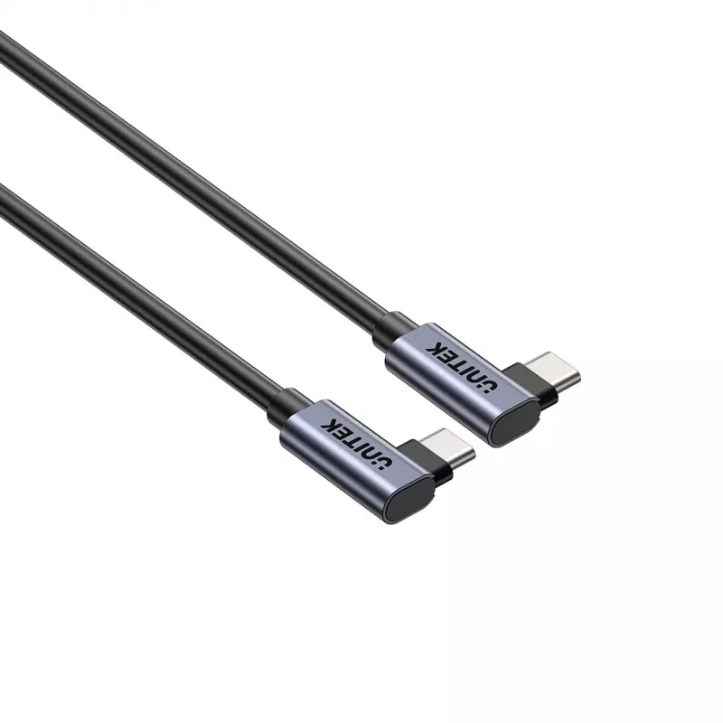 Cabo USB-C Unitek C14147ABK01-1M, 1 m, fichas angulares de 90°, USB PD 3.0 100W, dados 480 Mbit/s, preto