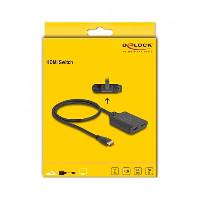 Comutador HDMI DeLOCK 2 x HDMI entrada para 1 x HDMI saída 8K 60 Hz cabo integrado 50 cm