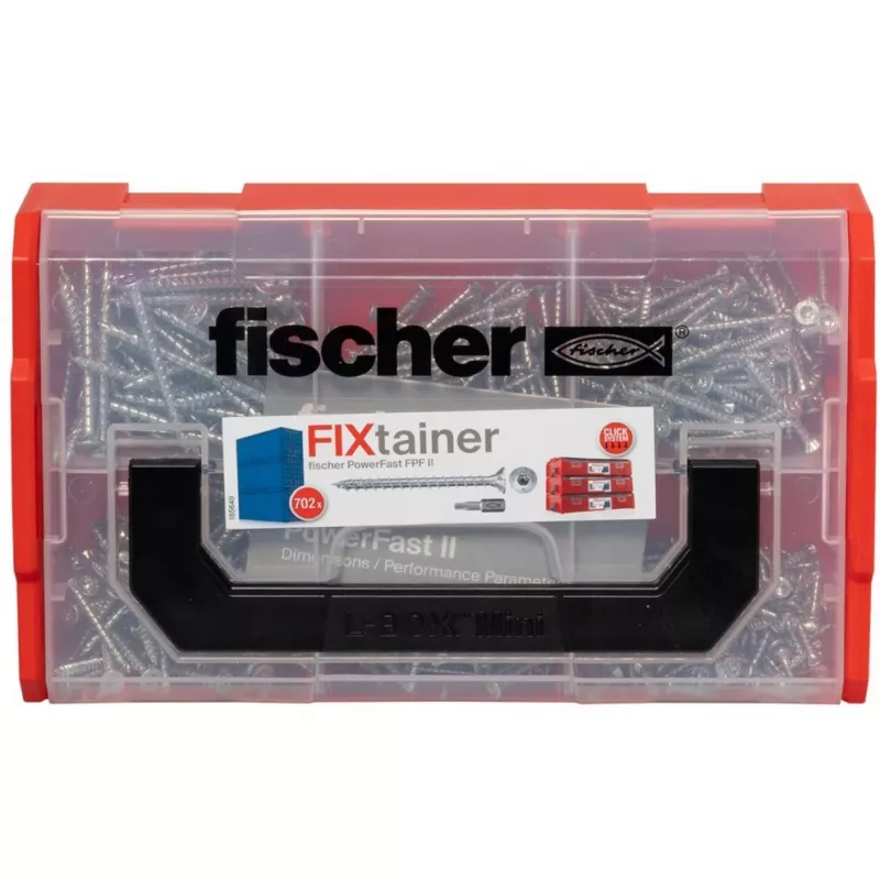 Conjunto de parafusos FISCHER FixTainer PowerFast II, 702 unid., rosca total, zincado galvanicamente