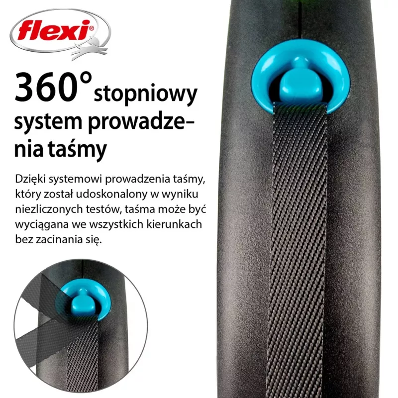 Treia retrátil flexi Black Design M — 5 m de comprimento, modelo de fita, carga máx. 25 kg, punho ergonómico