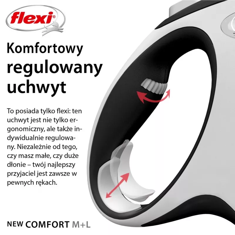 Trella retrátil Flexi New COMFORT 8 m preta, cinzenta para cão