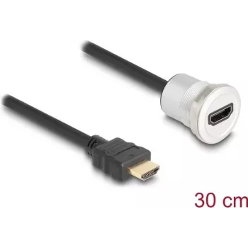 Cabo HDMI DeLOCK 88180 0,3 m HDMI Type-A macho para fêmea preto prateado