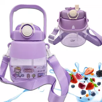 Garrafa de água Extralink School Preschool com palhinha e fita para pendurar para crianças 1L