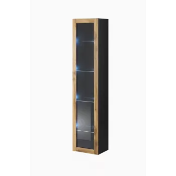 Vitrina Cama Meble VIGO 180 montagem na parede vitrina de vidro 1800×400×300 mm preto/carvalho Wotan