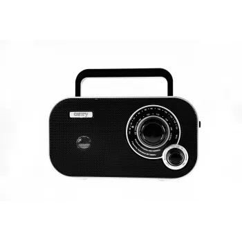 Rádio portátil Camry CR 1140b — AM/MF, cinzento, alimentação por rede ou pilhas, compacto 280×65×113 mm