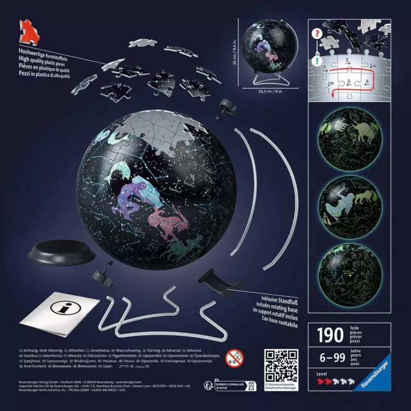 Puzzle 3D bola Star Globe brilha no escuro