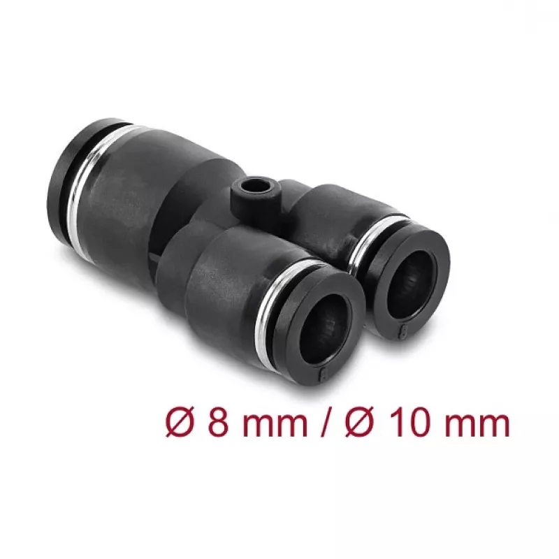 DeLOCK 60752 conector pneumático em Y de 2x8 mm para 1x10 mm com orifício de montagem