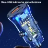 Carregador de automóvel usams CC164CC01 30W com 1×USB-A e 1×USB-C para carregamento rápido