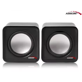 Altifalantes para PC 2 vias Audiocore AC870 B — 3 W RMS, alimentação USB com fios, entrada de 3,5 mm, 2.0 canais
