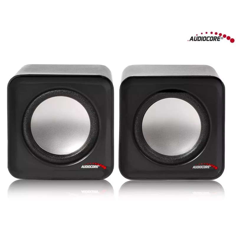 Altifalantes para PC 2 vias Audiocore AC870 B — 3 W RMS, alimentação USB com fios, entrada de 3,5 mm, 2.0 canais