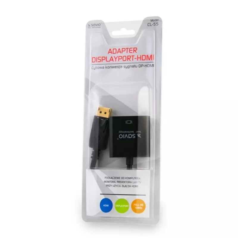 Savio CL-55 adaptador de cabo de vídeo 0.2 m DisplayPort HDMI Type A (Standard) preto