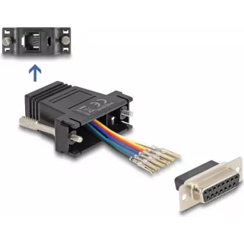 Adaptador gender changer DELOCK 67087 — D-Sub 15 (HD) fêmea para RJ12 preto