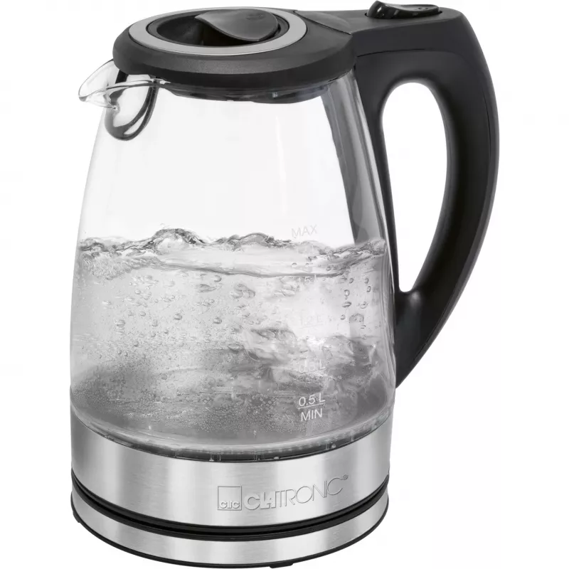 Chaleira elétrica CLATRONIC WKS 3744 G — 1,7 L, 2200 W, aço inoxidável/plástico, indicador de nível de água