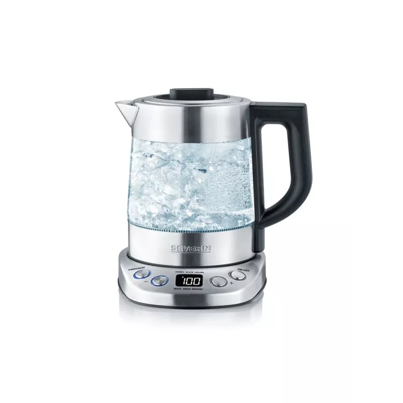 Chaleira elétrica SEVERIN 1 L 2200 W vidro e aço inoxidável, 5 definições de temperatura, indicador LED