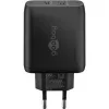 Carregador duplo rápido USB-C, PD, GaN, 65 Watt (preto, 1x USB-C, 1x USB-A, Power Delivery)