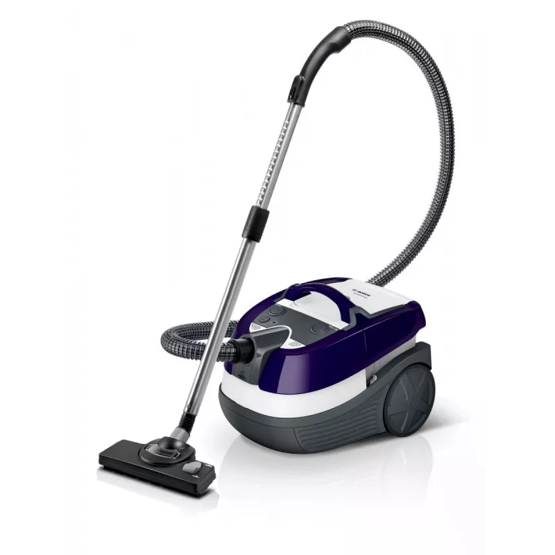 Aspirador de água e pó Bosch BWD 41740 AquaWash&Clean — 1700 W, depósito de 5 litros, filtro EPA, tubo telescópico, raio de 9 m, roxo