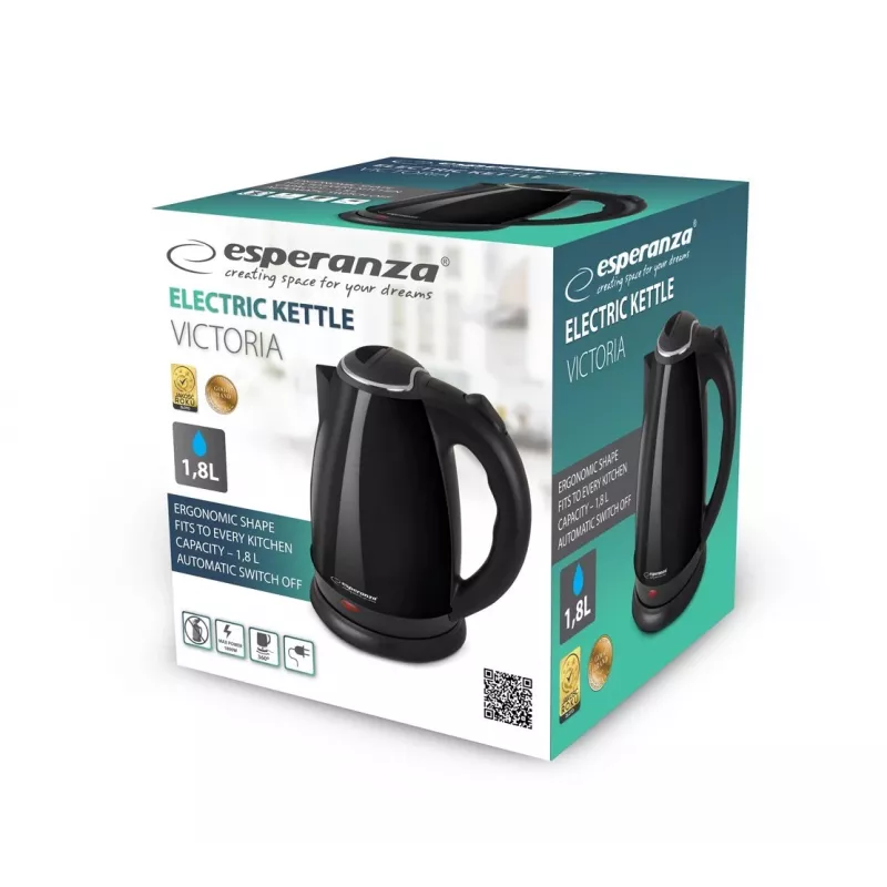 Esperanza EKK113K Victoria chaleira elétrica, 1,8 l, preta
