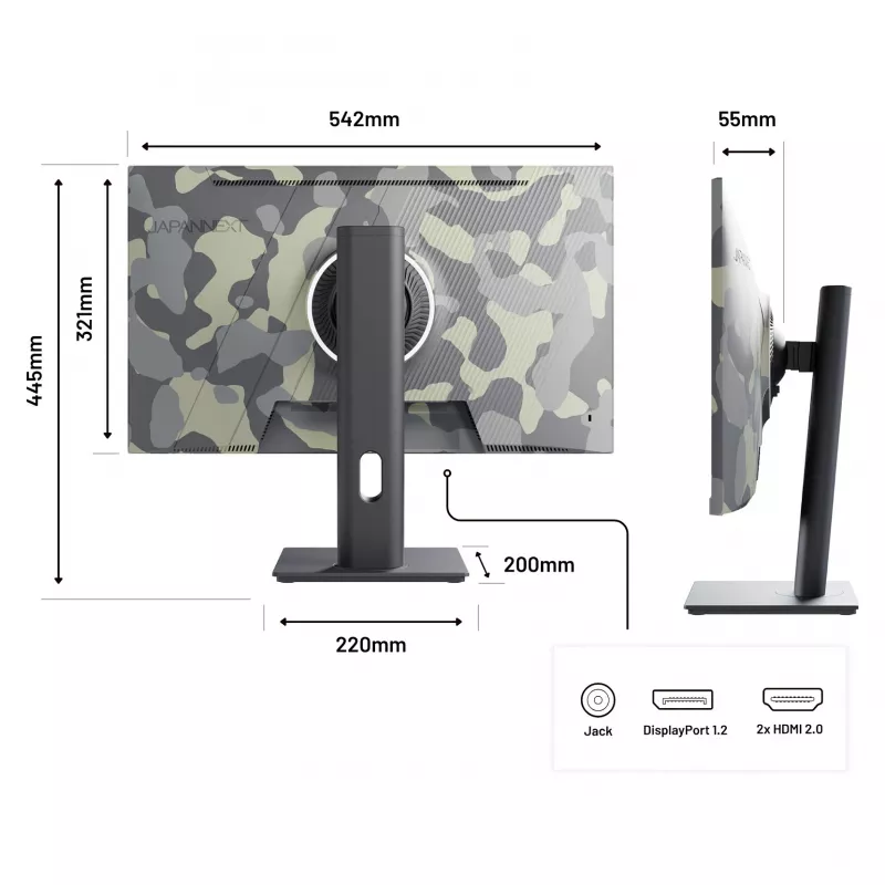 Monitor de computador JAPANNEXT JN-IPS238FHD200F-HSP-CAMO 61 cm (24 polegadas) 1920 x 1080 píxeis Full HD LCD preto