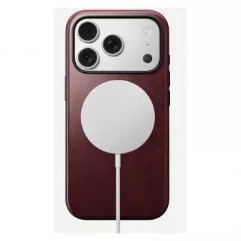 Capa para telemóvel Nomad Modern Leather Case para iPhone 17 Pro, pele + TPU + PC, compatível com ecrã de 16 cm (6,3 polegadas), bordô