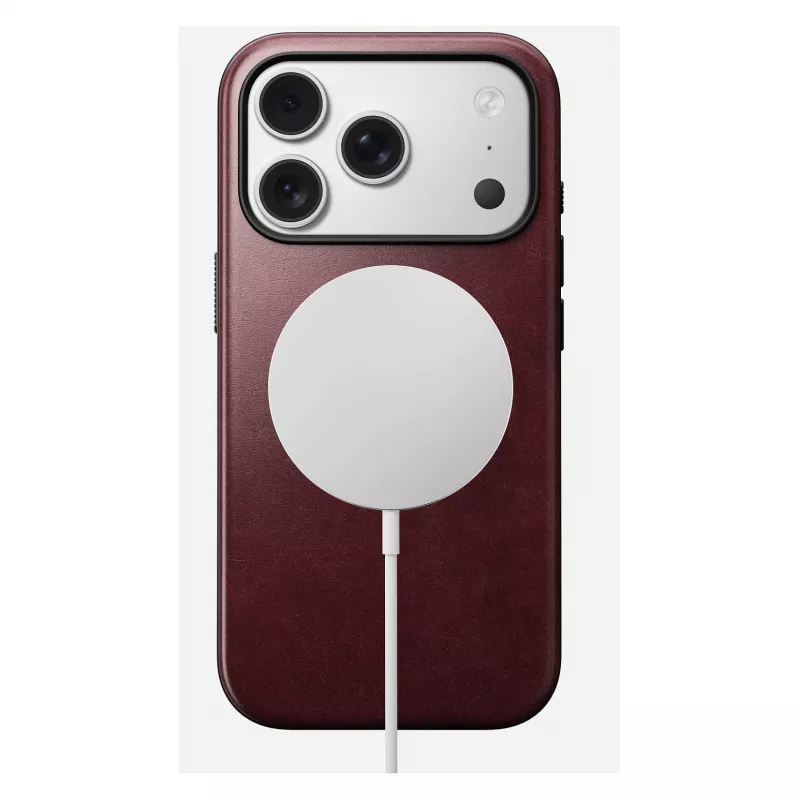 Capa para telemóvel Nomad Modern Leather Case para iPhone 17 Pro, pele + TPU + PC, compatível com ecrã de 16 cm (6,3 polegadas), bordô