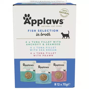 Applaws Seleção de Peixe Multipack em Caldo - Alimento húmido para gatos, 12 x 70 g