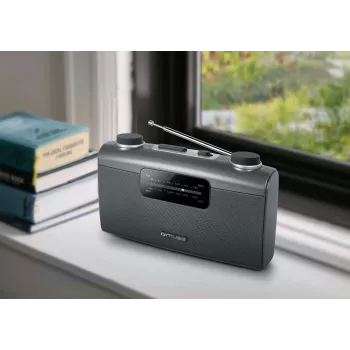 Rádio portátil Muse M-058 R — AM/FM, controlo de volume por botão rotativo, a pilhas ou corrente (230V, 50Hz), Preto/Cinzento