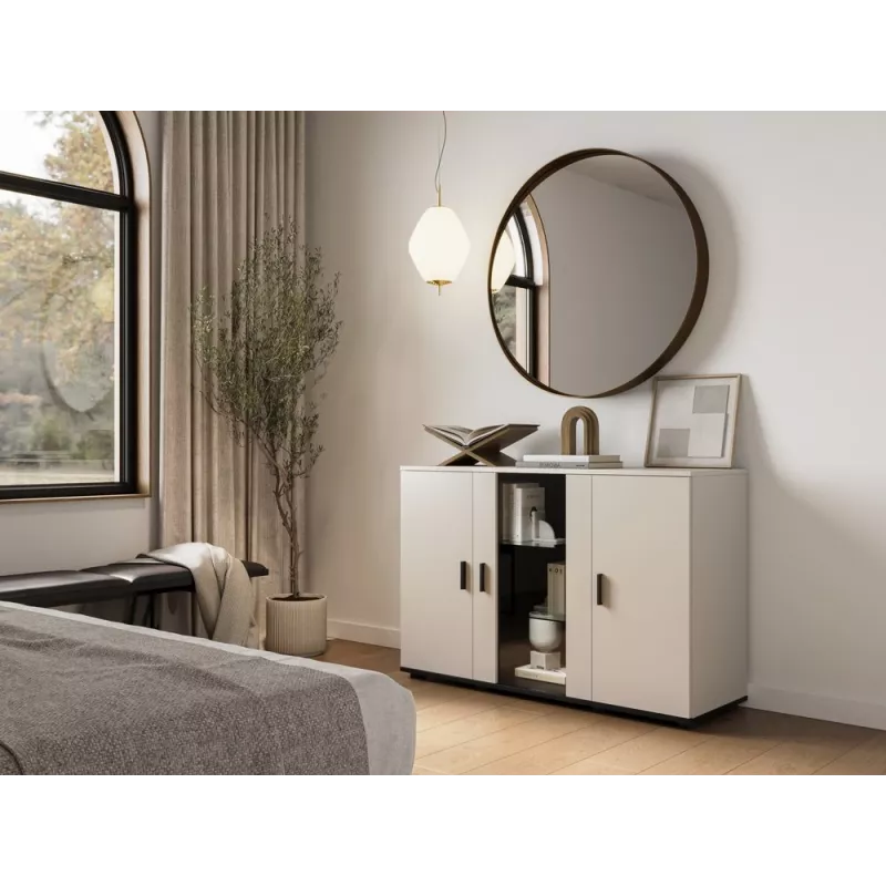 Cómoda Cama Meble SOHO 120×41×80 cm — frentes cor de cashmere, estrutura preta