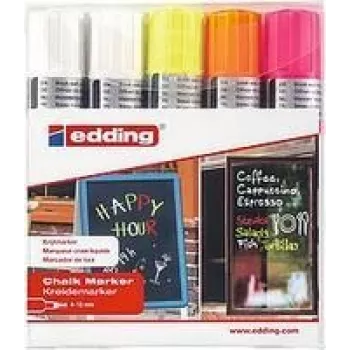 Marcador de giz Edding 4090 ponta biselada laranja rosa branco amarelo 5 unid.