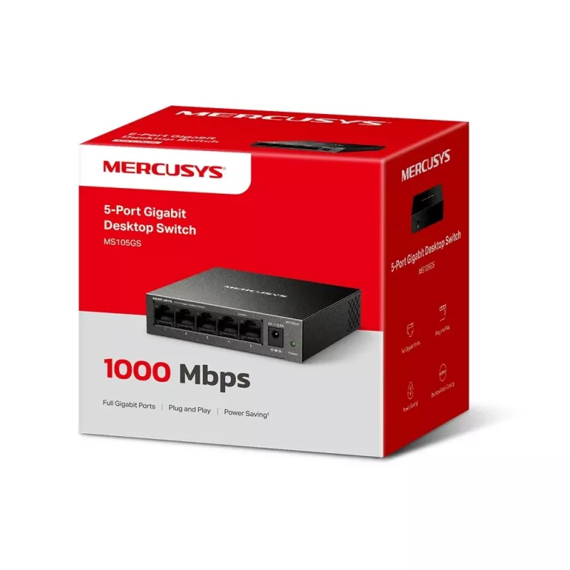 Mercusys MS105GS - Switch de secretária, 5 portas Gigabit, preto