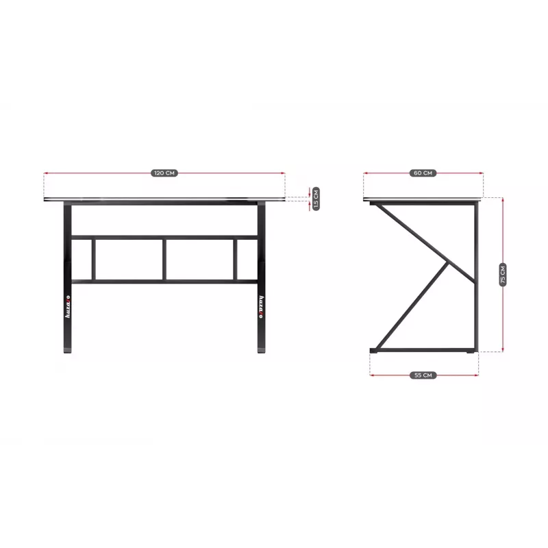 Secretária gaming huzaro Hero 1.6 preta — mesa reta em MDF/carbono 1200×600×750 mm, estrutura metálica