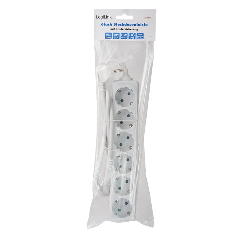 Extensão de energia LogiLink LPS238 1.5m 6 tomadas AC interior branco