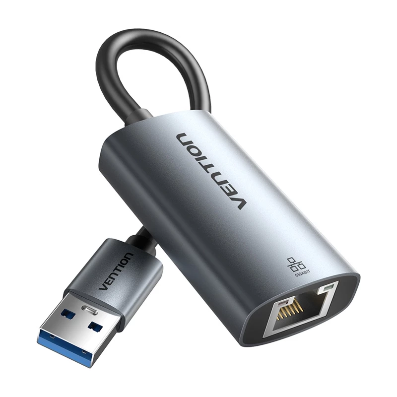 Adaptador USB para Gigabit Ethernet Vention CEZ – interface host USB com fios, 1000 Mbit/s, cinzento