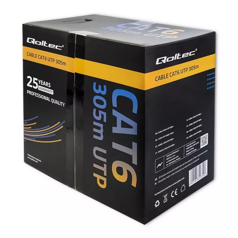 Qoltec 50359 Cat.6 UTP cabo, 305 m, cinzento, PVC