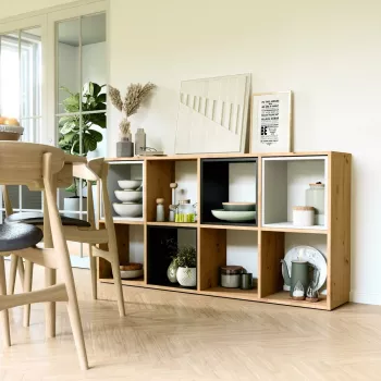 Estante de sala Top e Shop MALAX 2X4 ARTISAN, madeira natural, 8 prateleiras, 1470×300×750 mm