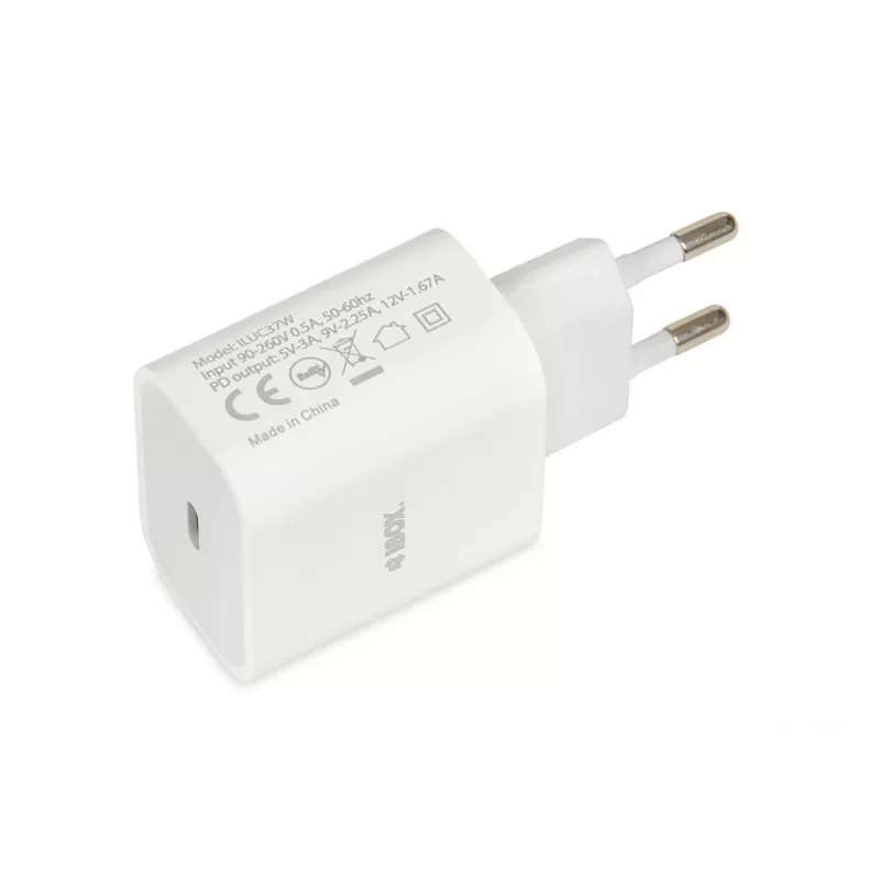 Carregador rápido USB Type-C de interior IBOX C-37, 20W, USB-C PD 3.0, saída 3 A, branco