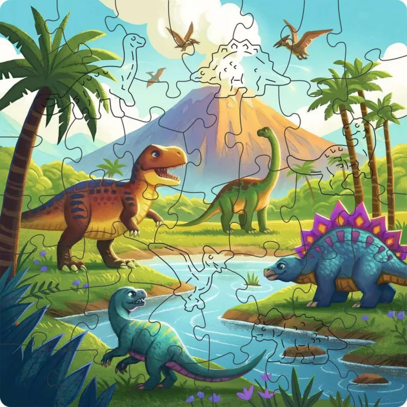 Puzzle de madeira para crianças - mundo dos dinossauros (44 peças)