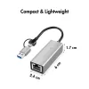 Adaptador USB-A/-C para Ethernet 2,5G, cinzento