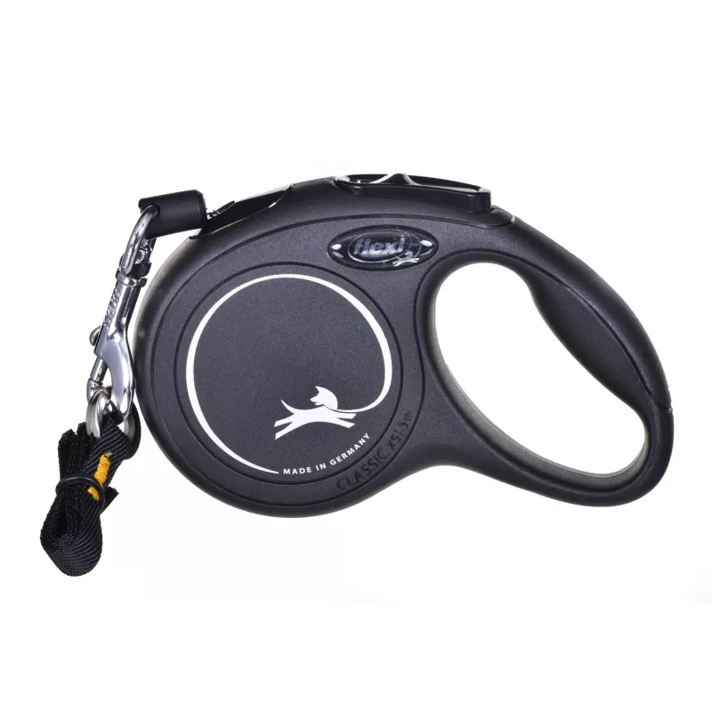 Trella Flexi New Classic Cat XS 3 m — trela de corda para animais pequenos, preta, carga máx. 8 kg