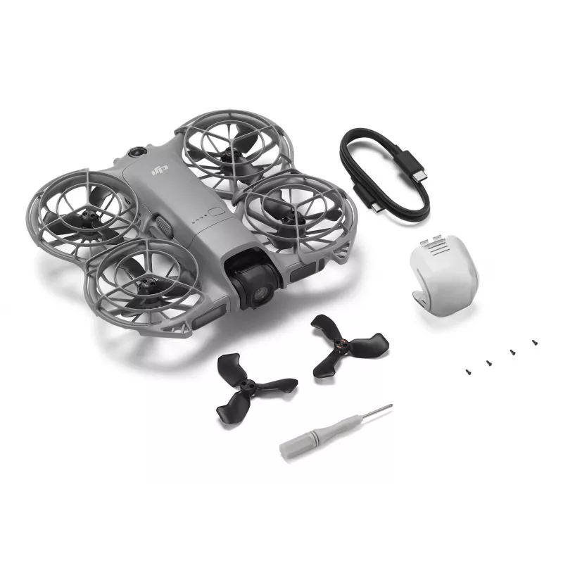 Quadricóptero DJI Neo 2 — 4 rotores, câmara de 12 MP, vídeo 2688×1512, bateria de 1606 mAh, 49 GB de armazenamento interno, Wi‑Fi e Bluetooth