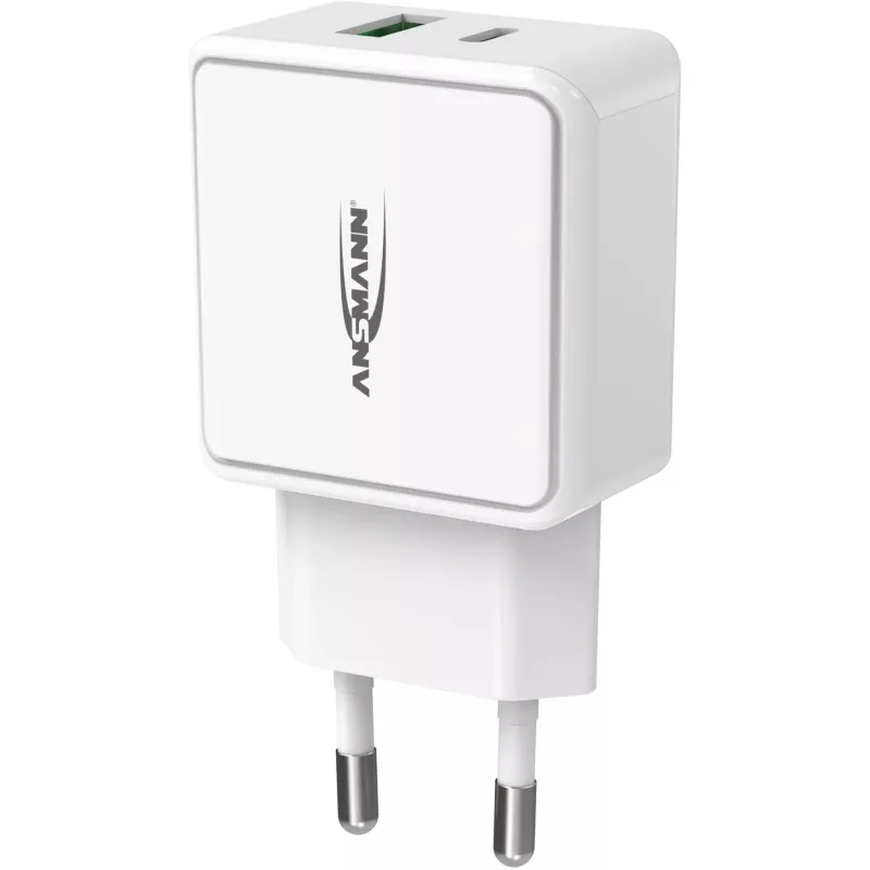 ANSMANN HC218PD - fonte de alimentação - 18 Watt - 3000 mA - PD, QC 3.0 - 2 portas de saída (USB, USB-C) - branco (1001-0111)