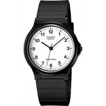 Relógio analógico CASIO MQ-24-7BLLGF — movimento de quartzo, caixa e bracelete em resina preta, resistente à água