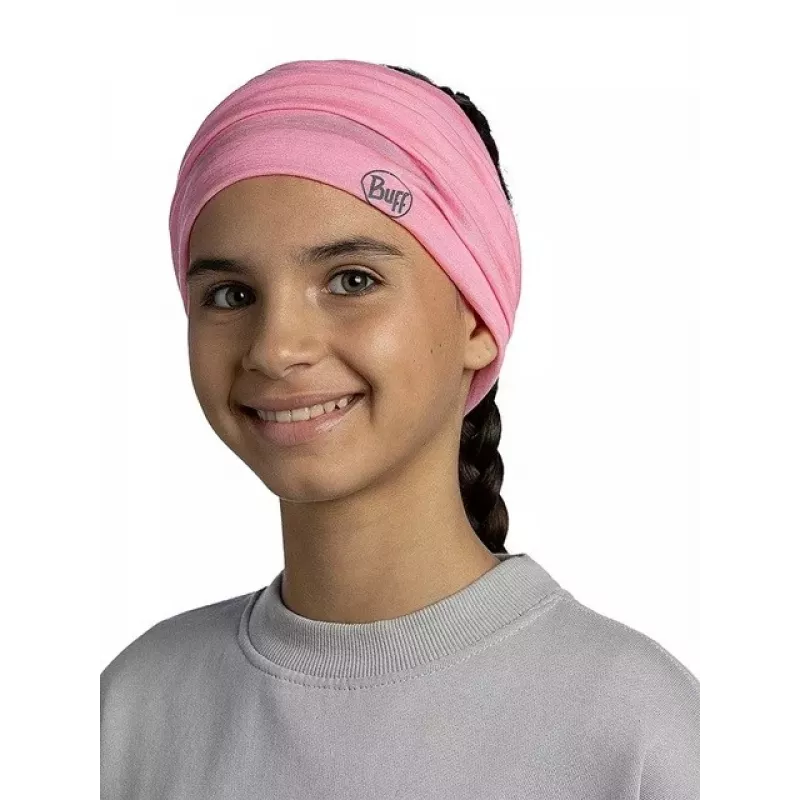 Bandana multifunções para criança Buff Merino Lightweight – rosa, gorro de lã merino sem costuras para criança