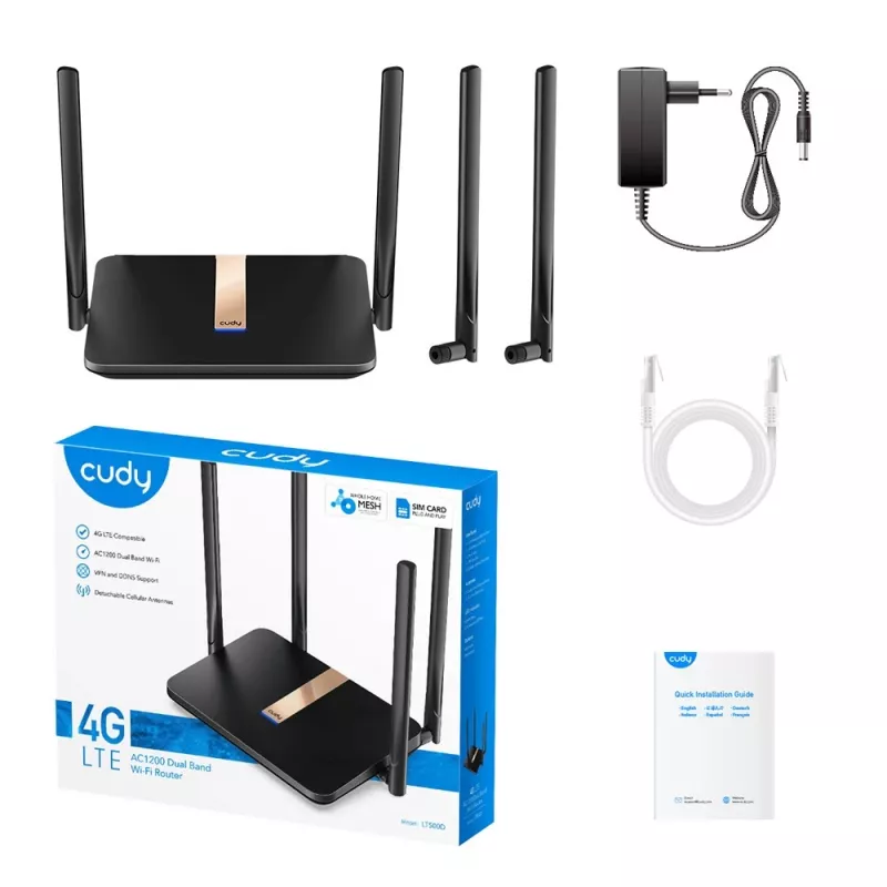 Router sem fios Cudy LT500D Fast Ethernet Dual-Band (2,4 GHz / 5 GHz) 4G Preto