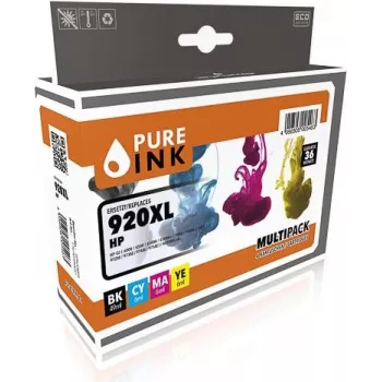 Pure Ink 170745990052 Cartucho de tinta 4 unid. compatível rendimento elevado (XL) preto - ciano - magenta - amarelo (HP920MP4)