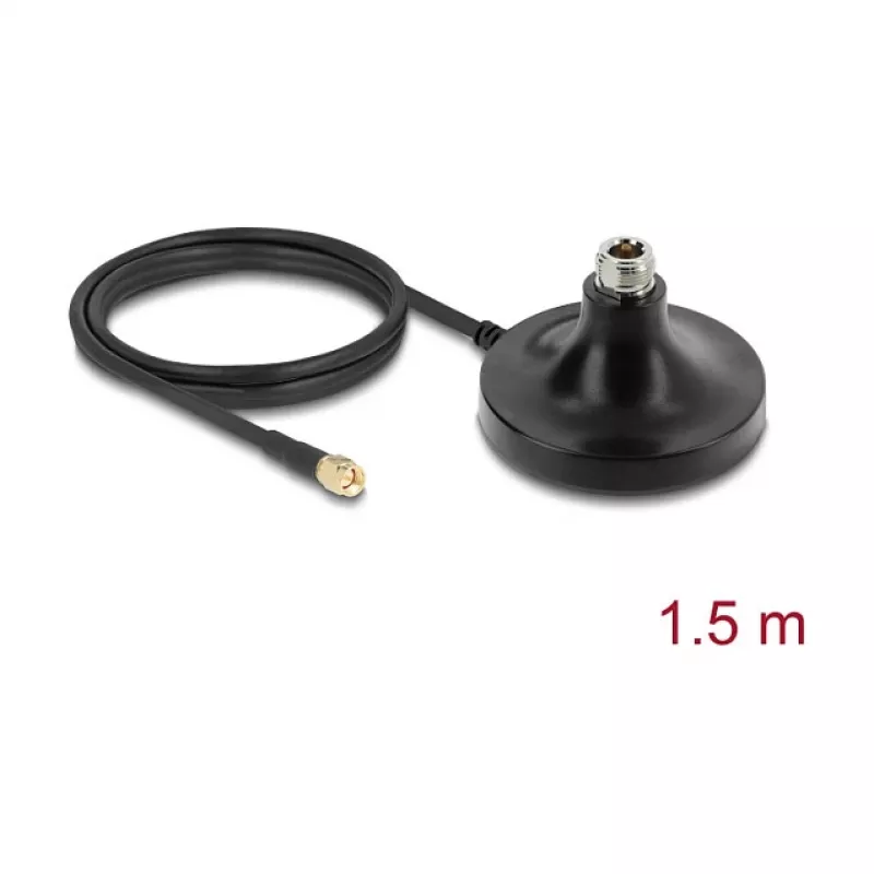 Base magnética de antena DELOCK ULA100 – 1 x conector fêmea N para 1 x ficha SMA, cabo de 1,5 m, exterior, preta