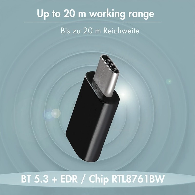 LogiLink BT0048A adaptador USB-C Bluetooth 5.3, alcance de 20 m, preto