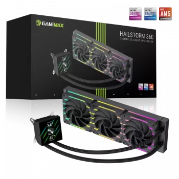 Gamemax | Refrigeração líquida para CPU | HAILSTORM 360 LCD | preto