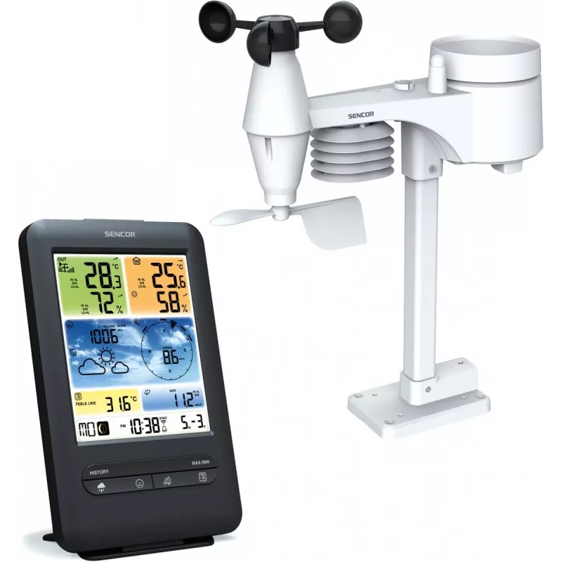Sencor SWS 9898 Estação meteorológica Wi-Fi profissional com sensor 5-in-1, preta