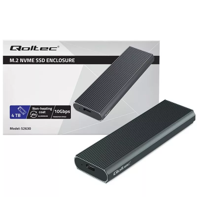 Caixa M.2 NVMe SSD QOLTEC 52630 – USB 3.1 Gen2 10Gb/s, para discos M.2 NVMe